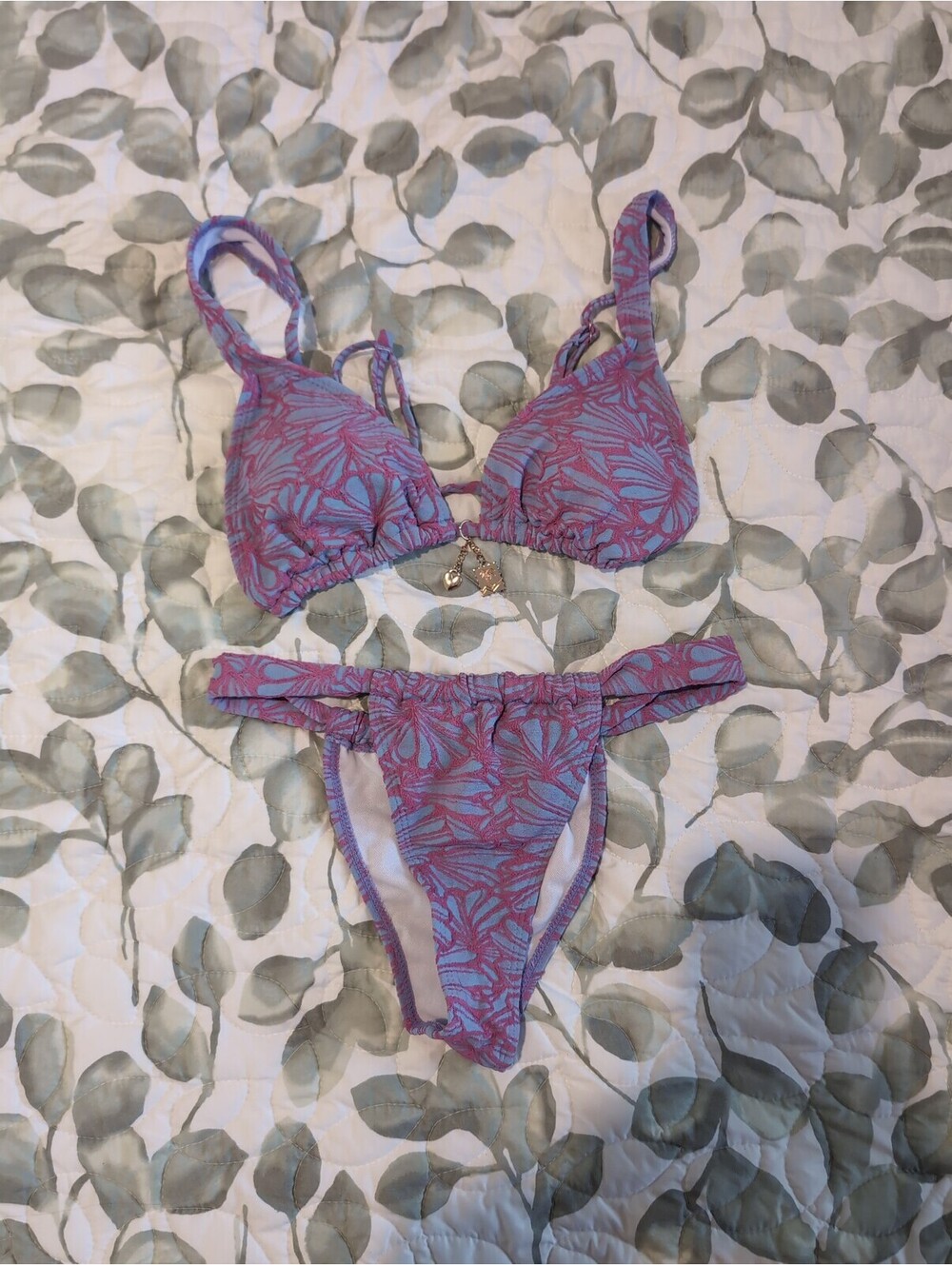Small blue and purple floral pattern swimsuit bikini